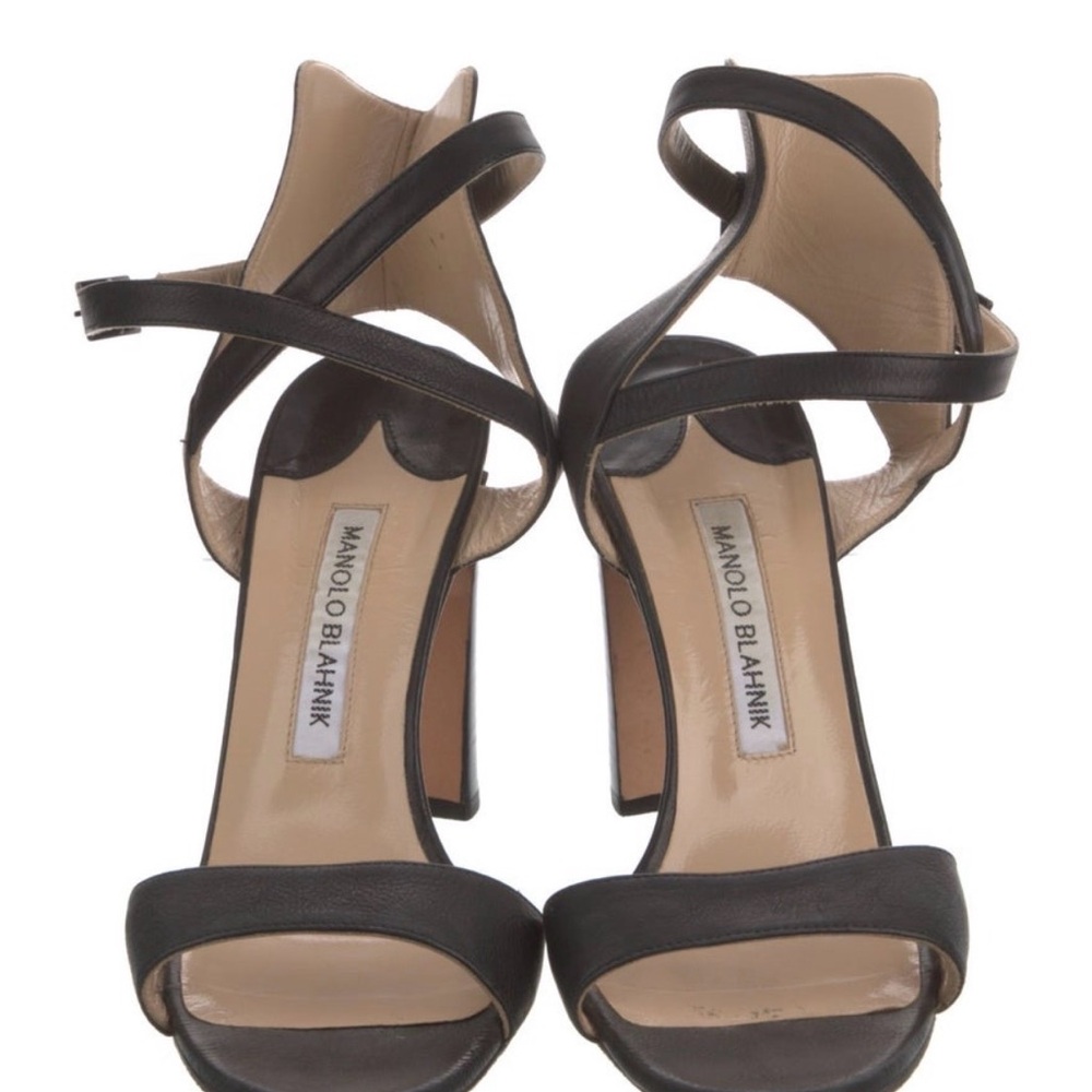 Manolo Blahnik Black Leather Strappy Heels - Picture 7 of 10